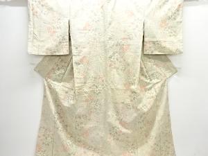 アンティーク　草花模様織り出し手織り紬着物